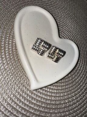 Silver Textured Hoop Clip Earrings - Women's Jewelry